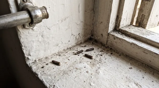 Lizard droppings in a windowsill corner, a sign of lizards indoors
